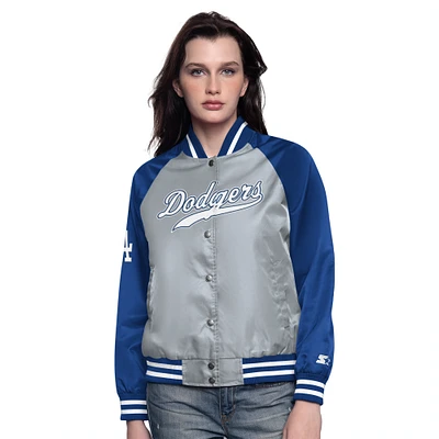 Veste universitaire à boutons-pression Home Run des Los Angeles Dodgers Starter pour femme gris/bleu royal