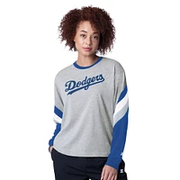 Haut A manches longues blocs de couleurs tendance Triple des Los Angeles Dodgers pour femme, gris chiné