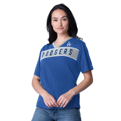 T-shirt à col en V pour femme avec logo Starter Royal Los Angeles Dodgers Game Day