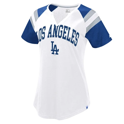 Women's Starter White/Royal Los Angeles Dodgers Game On Notch Neck Raglan T-Shirt