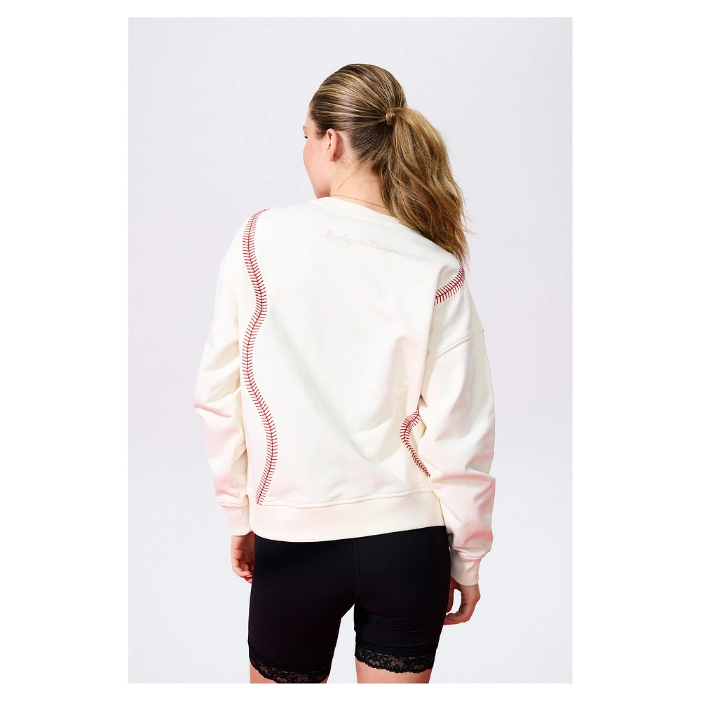 Sweat-shirt à enfiler motif de baseball Los Angeles Dodgers Terez Cream pour femme