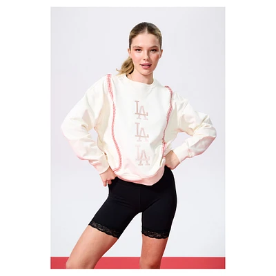 Sweat-shirt à enfiler motif de baseball Los Angeles Dodgers Terez Cream pour femme