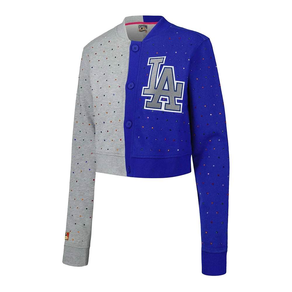 Women's Terez Gray/Royal Los Angeles Dodgers Cropped Button-Up Cardigan