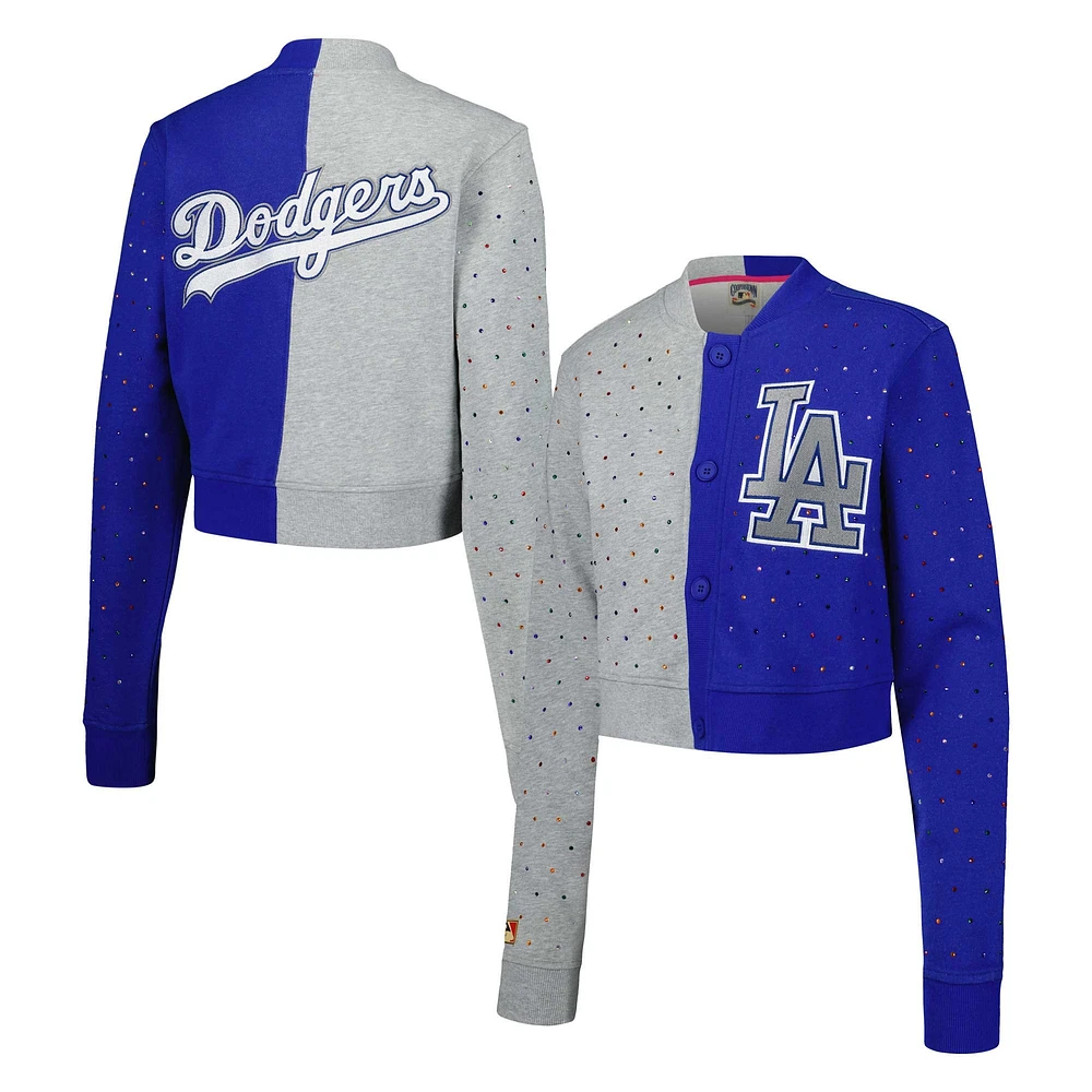 Cardigan court boutonné des Los Angeles Dodgers Terez gris/royal pour femme