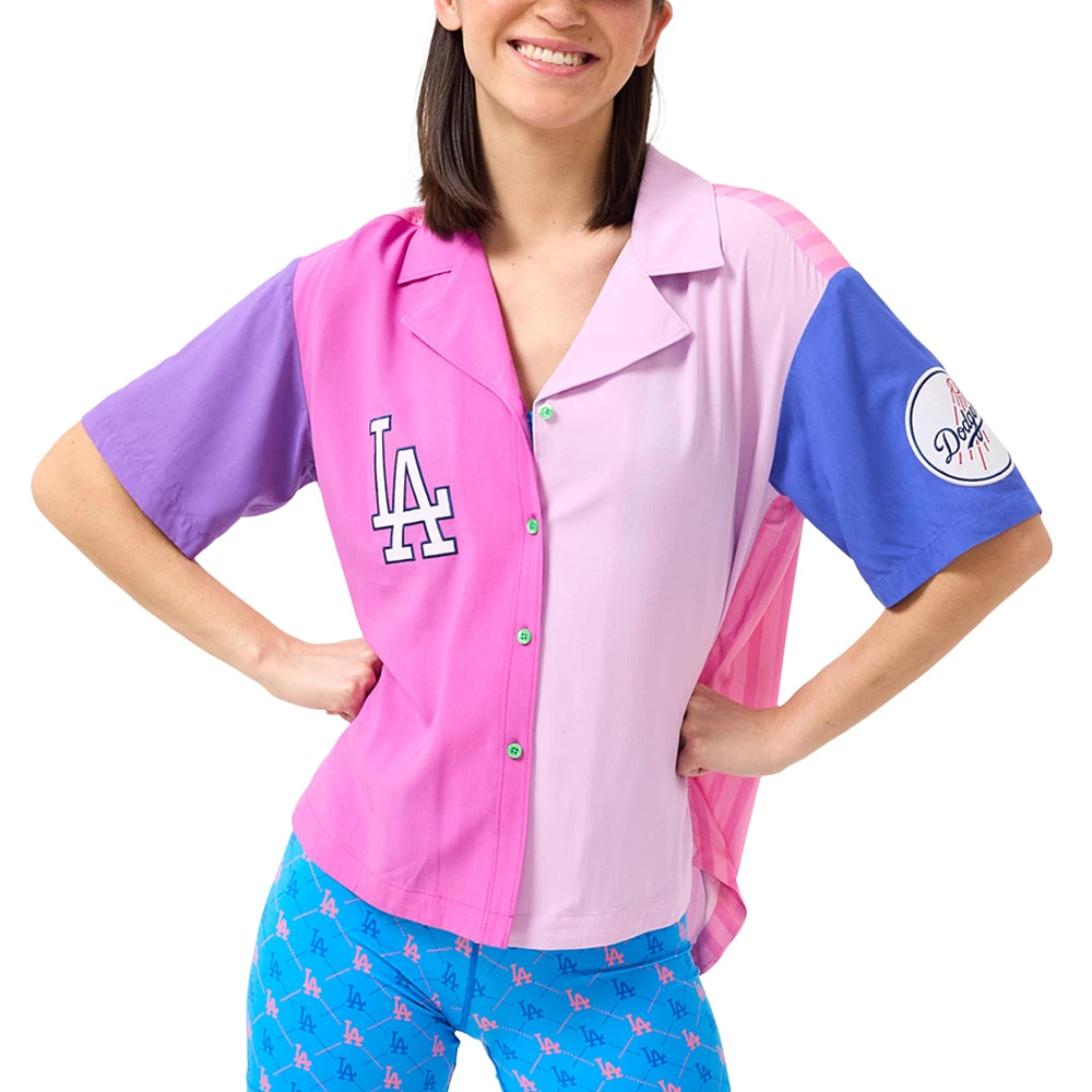 Chemise boutonnée à blocs de couleurs Terez rose des Los Angeles Dodgers pour femmes