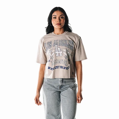 Women's The Wild Collective  Cream Los Angeles Dodgers Cropped Vintage Boxy T-Shirt