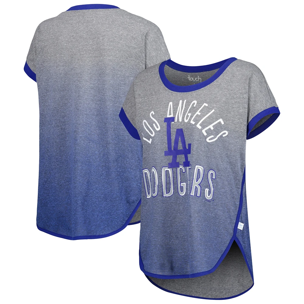 T-shirt sans manches triple mélange Touch Grey/Royal Los Angeles Dodgers pour femme