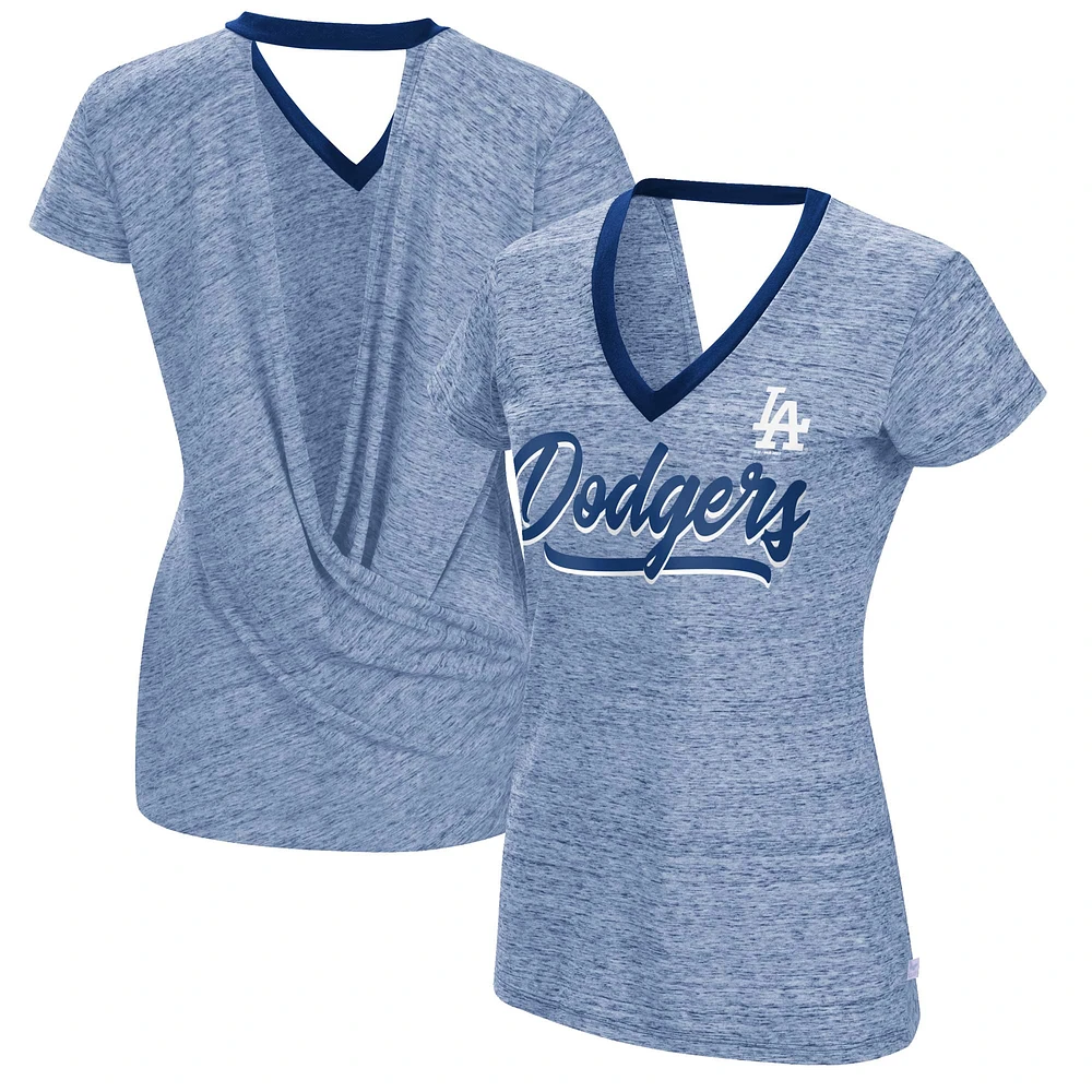 T-shirt à encolure en V pour femme Touch Royal Los Angeles Dodgers Halftime Back Wrap Top