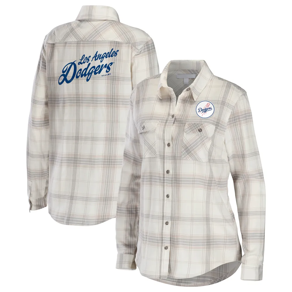 Lids Los Angeles Dodgers WEAR by Erin Andrews Women's Flannel Button-Up  Shirt - Gray/Cream