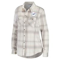 WEAR by Erin Andrews Women's WEAR by Erin Andrews Gray/Cream Los Angeles  Dodgers Flannel Button-Up Shirt