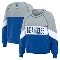 Women's WEAR by Erin Andrews Heather Gray/Royal Los Angeles Dodgers Color Block Crew Neck Pullover Sweatshirt