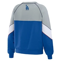 WEAR by Erin Andrews Sweat-shirt à col ras du cou avec blocs de couleurs gris chiné/royal des Dodgers Los Angeles pour femmes