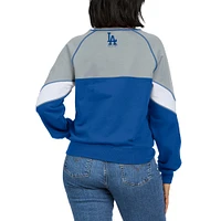 WEAR by Erin Andrews Sweat-shirt à col ras du cou avec blocs de couleurs gris chiné/royal des Dodgers Los Angeles pour femmes