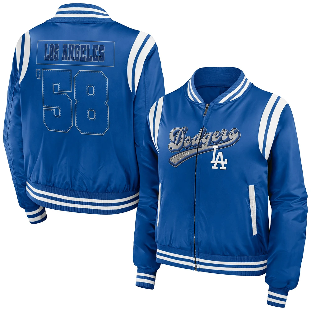 Women's WEAR by Erin Andrews Royal Los Angeles Dodgers Football Bomber Jacket