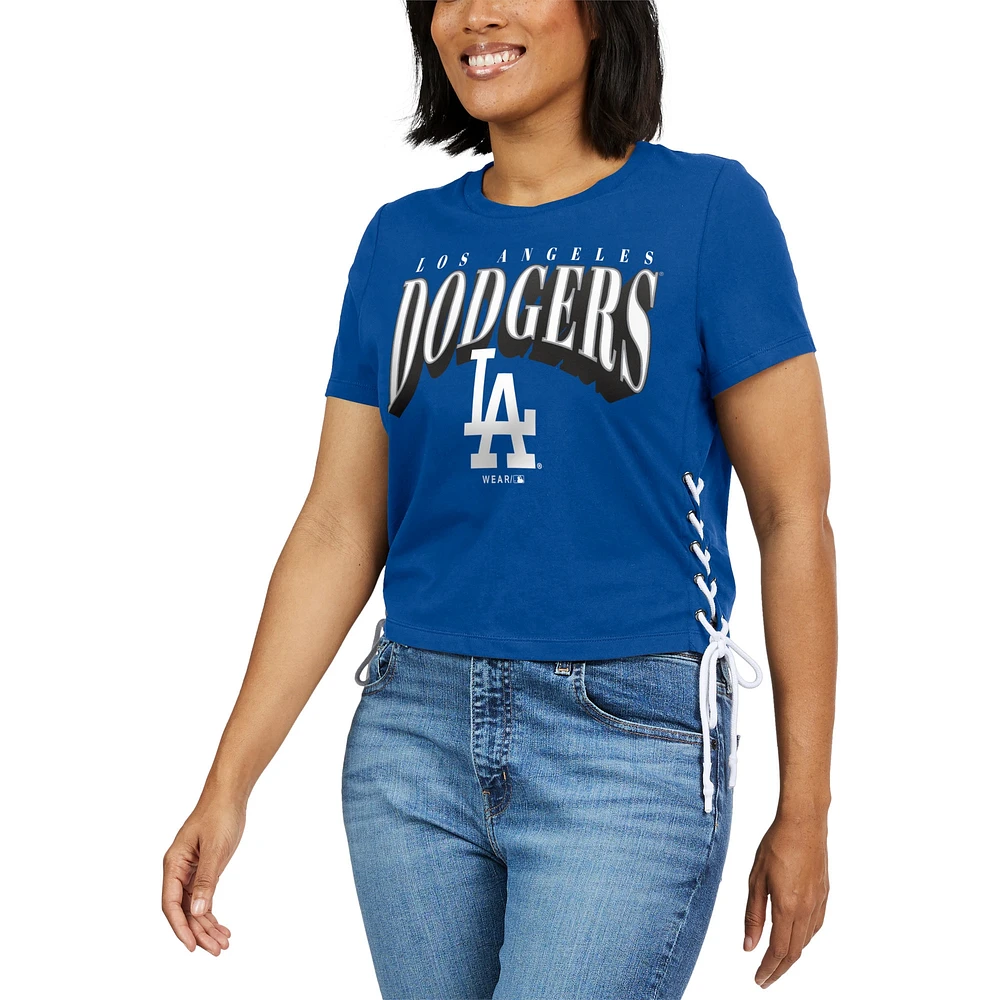 Women's WEAR by Erin Andrews Royal Los Angeles Dodgers Side Lace-Up Cropped T-Shirt