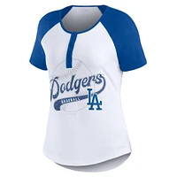 Women's WEAR by Erin Andrews White/Royal Los Angeles Dodgers Fitted Henley Raglan T-Shirt