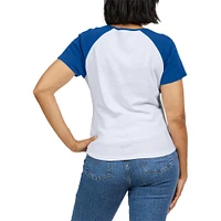 Women's WEAR by Erin Andrews White/Royal Los Angeles Dodgers Fitted Henley Raglan T-Shirt