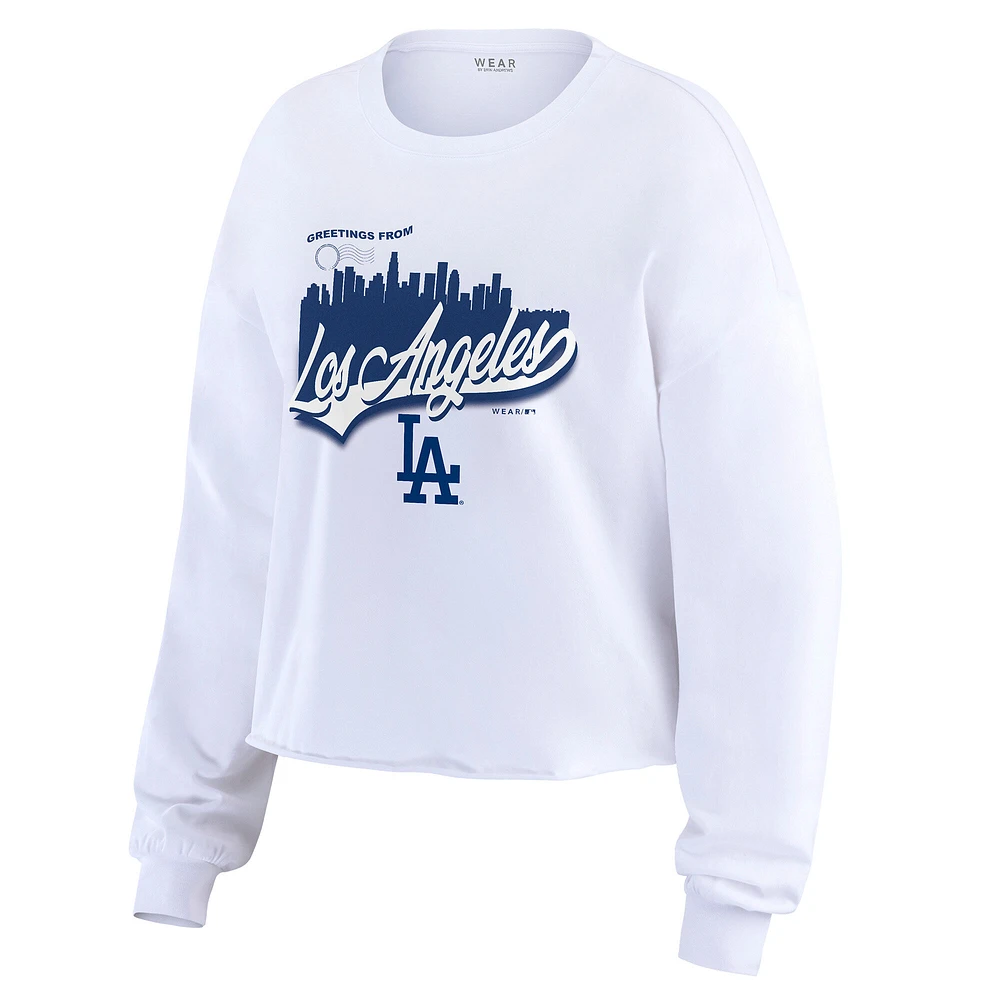 Women's WEAR by Erin Andrews White Los Angeles Dodgers Domestic Postcard Long Sleeve T-Shirt