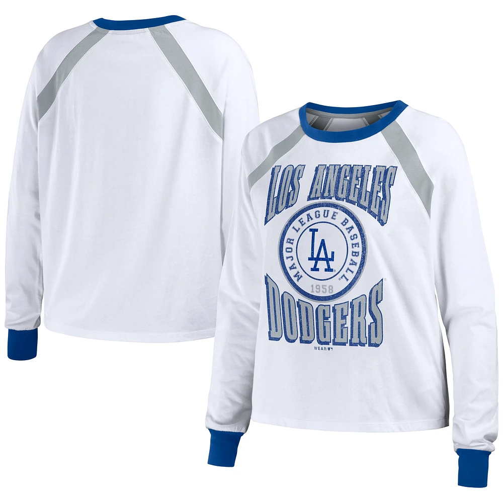 WEAR by Erin Andrews T-shirt blanc à manches longues raglan des Dodgers de Los Angeles pour femmes