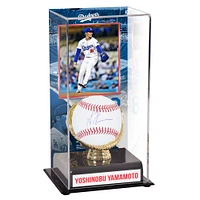 Yoshinobu Yamamoto Los Angeles Dodgers Autographed Baseball and Sublimated Gold Glove Display Case with Image