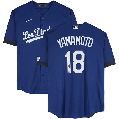 Yoshinobu Yamamoto Los Angeles Dodgers Autographed Nike Royal 2021 City Connect Replica Jersey 