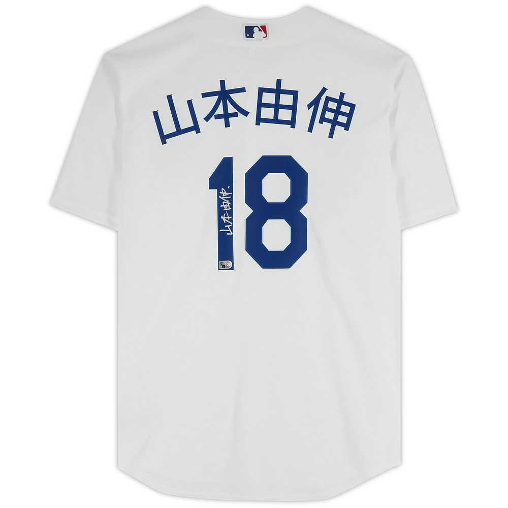 Yoshinobu Yamamoto Los Angeles Dodgers Autographed Nike White Replica Jersey - Kanji Signature