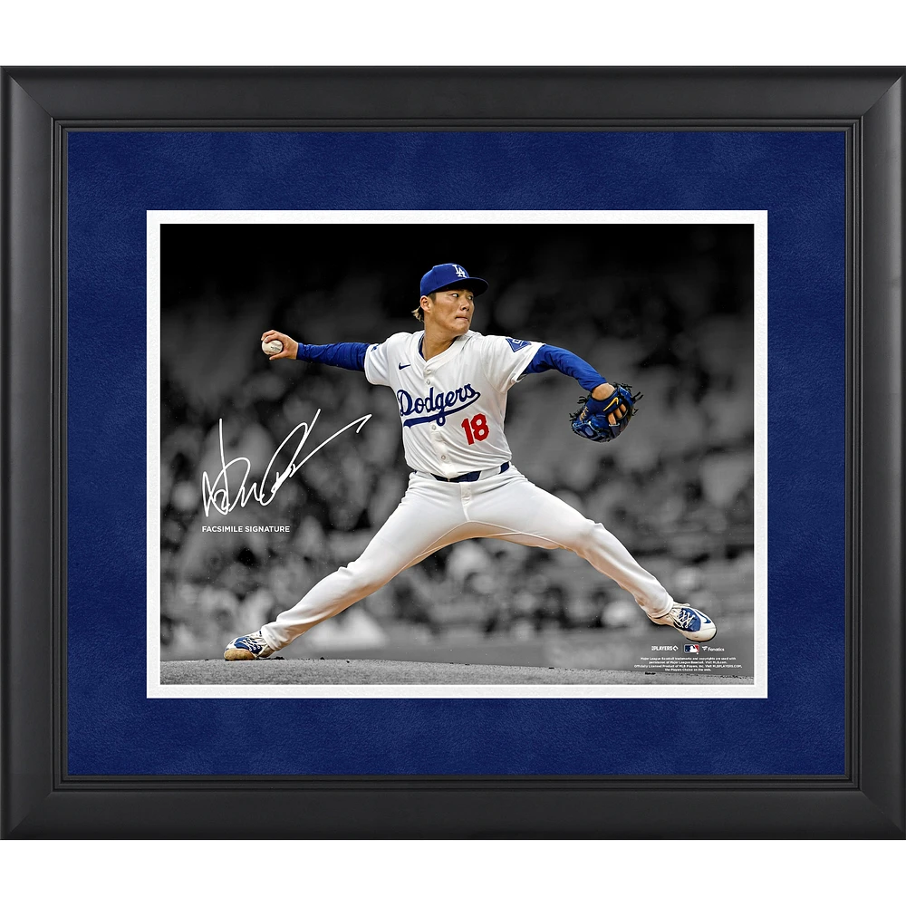 Yoshinobu Yamamoto Los Angeles Dodgers Facsimile Signature Framed 11" x 14" Spotlight Photograph