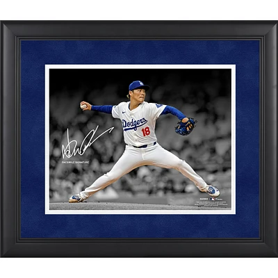 Yoshinobu Yamamoto Los Angeles Dodgers Facsimile Signature Framed 11" x 14" Spotlight Photograph