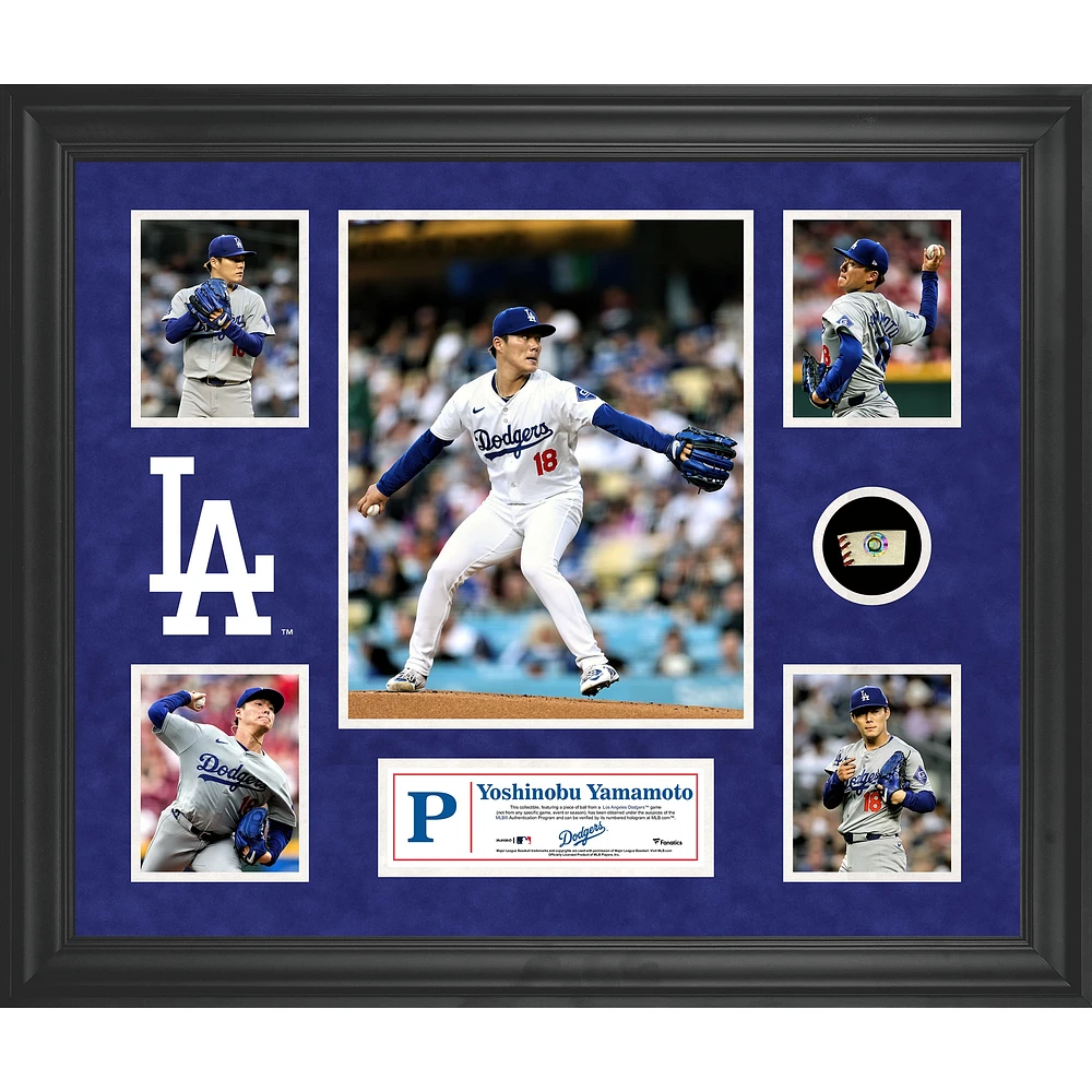 Yoshinobu Yamamoto Los Angeles Dodgers Framed 5-Photo Collage with a Piece of Game-Used Ball