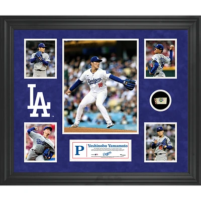 Yoshinobu Yamamoto Los Angeles Dodgers Framed 5-Photo Collage with a Piece of Game-Used Ball