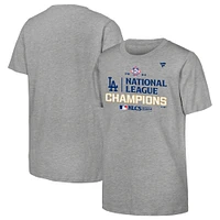 T-shirt fanatique des jeunes Heather Gray Los Angeles Dodgers Champions de la Ligue nationale 2024