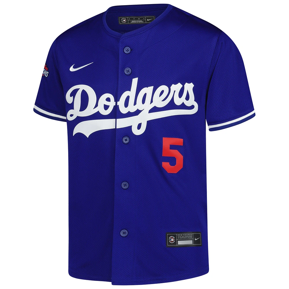 Maillot Freddie Freeman Royal Los Angeles Dodgers Champions de la Série mondiale 2024 en édition limitée pour les jeunes