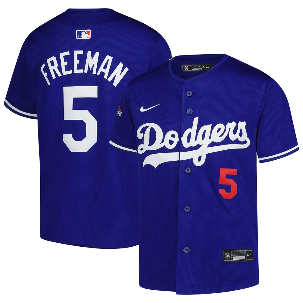 Maillot Freddie Freeman Royal Los Angeles Dodgers Champions de la Série mondiale 2024 en édition limitée pour les jeunes