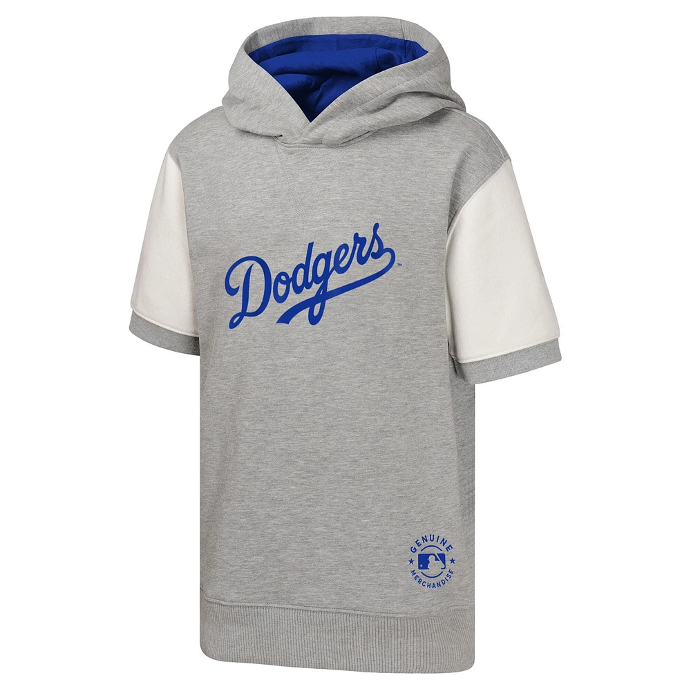Sweat à capuche manches courtes gris chiné pour jeunes des Dodgers de Los Angeles