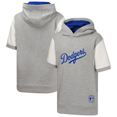Sweat à capuche manches courtes gris chiné pour jeunes des Dodgers de Los Angeles
