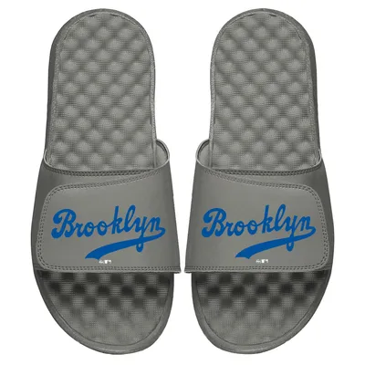 Brooklyn Dodgers ISlide Youth Cooperstown Wordmark Logo Slide Sandals - Gray