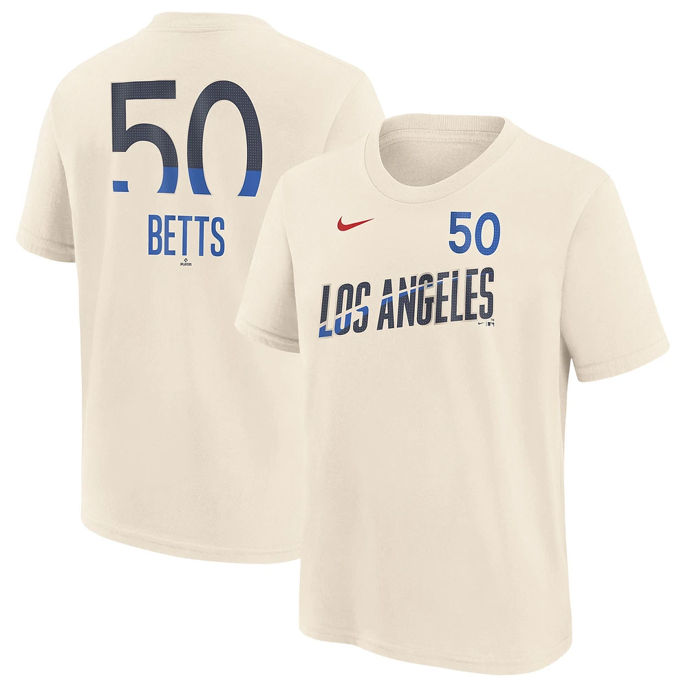 T-shirt avec nom et numéro Nike Mookie Betts crème Los Angeles Dodgers 2024 City Connect pour jeune