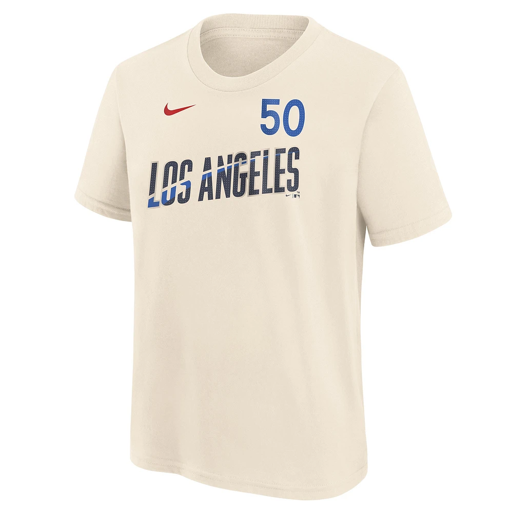 T-shirt avec nom et numéro Nike Mookie Betts crème Los Angeles Dodgers 2024 City Connect pour jeune