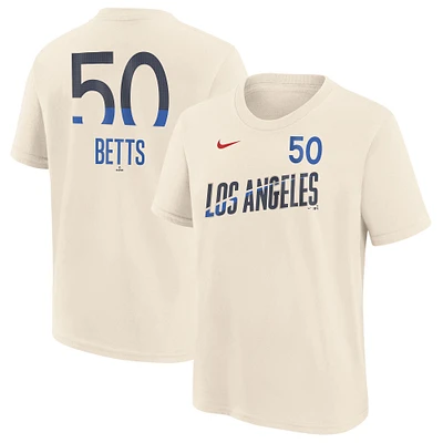 T-shirt avec nom et numéro Nike Mookie Betts crème Los Angeles Dodgers 2024 City Connect pour jeune