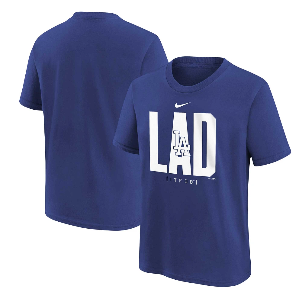 T-shirt Nike Royal Los Angeles Dodgers avec tableau de bord pour jeune