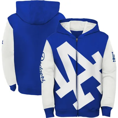 Men's Nike White/Royal Los Angeles Dodgers Overview Half-Zip Hoodie Jacket