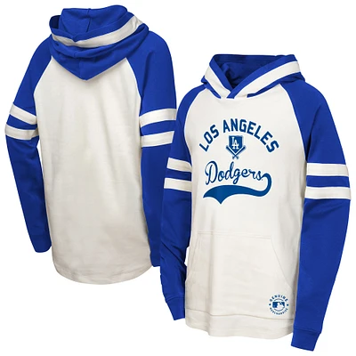 Sweat à capuche raglan colorblock blanc/bleu roi des Dodgers de Los Angeles