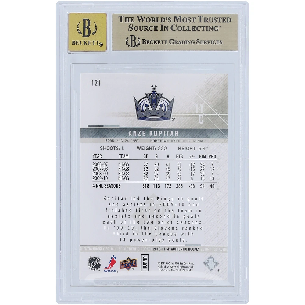 Carte autographiée Upper Deck SP authentique n° 121 Beckett Fanatics Witnessed 9.5/10 des Los Angeles Kings de Anze Kopitar 2007-08