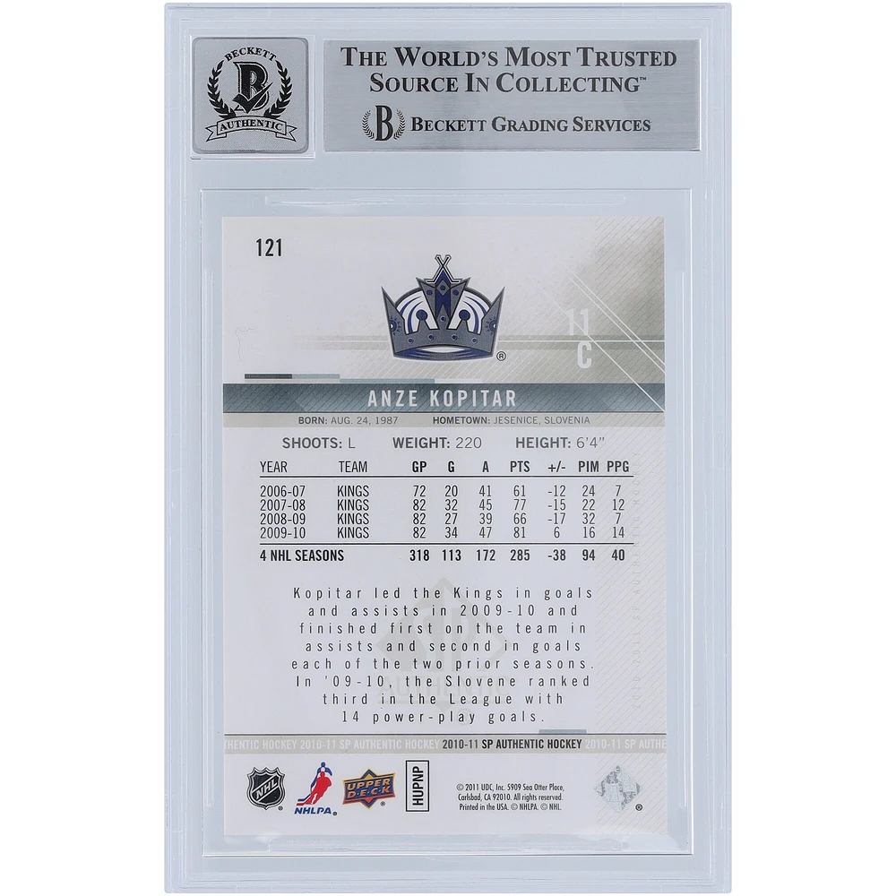 Anze Kopitar Los Angeles Kings dédicacé 11 Upper Deck SP Authentique # 121 Beckett Fanatics Témoin Authentifié Carte 9/10