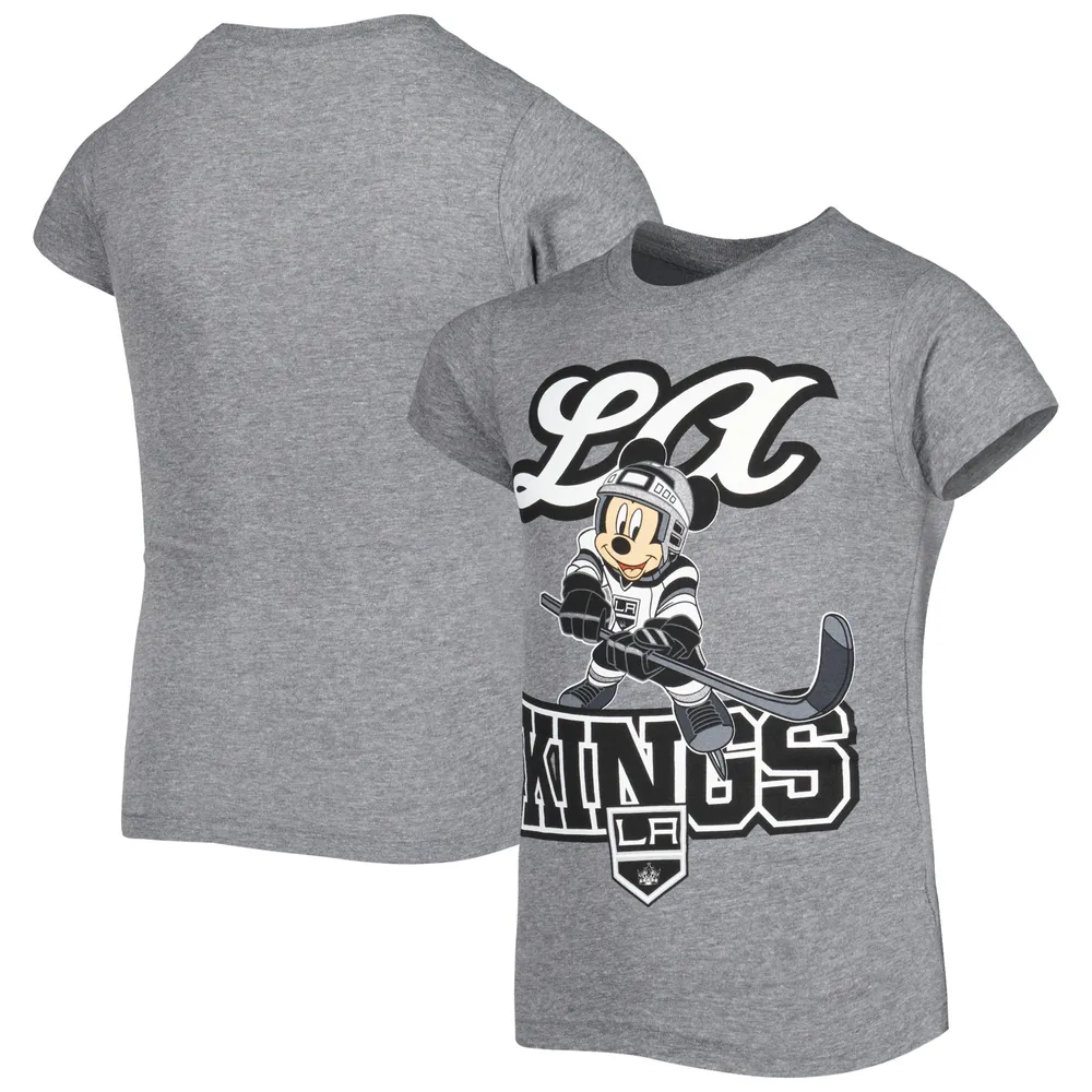 T-shirt Mickey Mouse Go Team des Los Angeles Kings pour filles, gris chiné