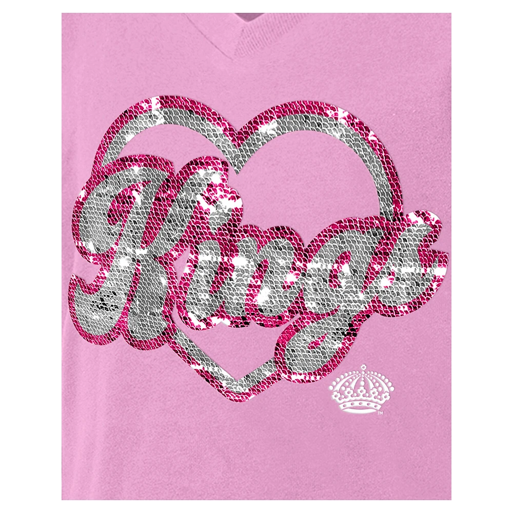 T-shirt à col en V sequins roses Los Angeles Kings de New Era pour fille