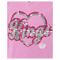 T-shirt à col en V sequins roses Los Angeles Kings de New Era pour fille