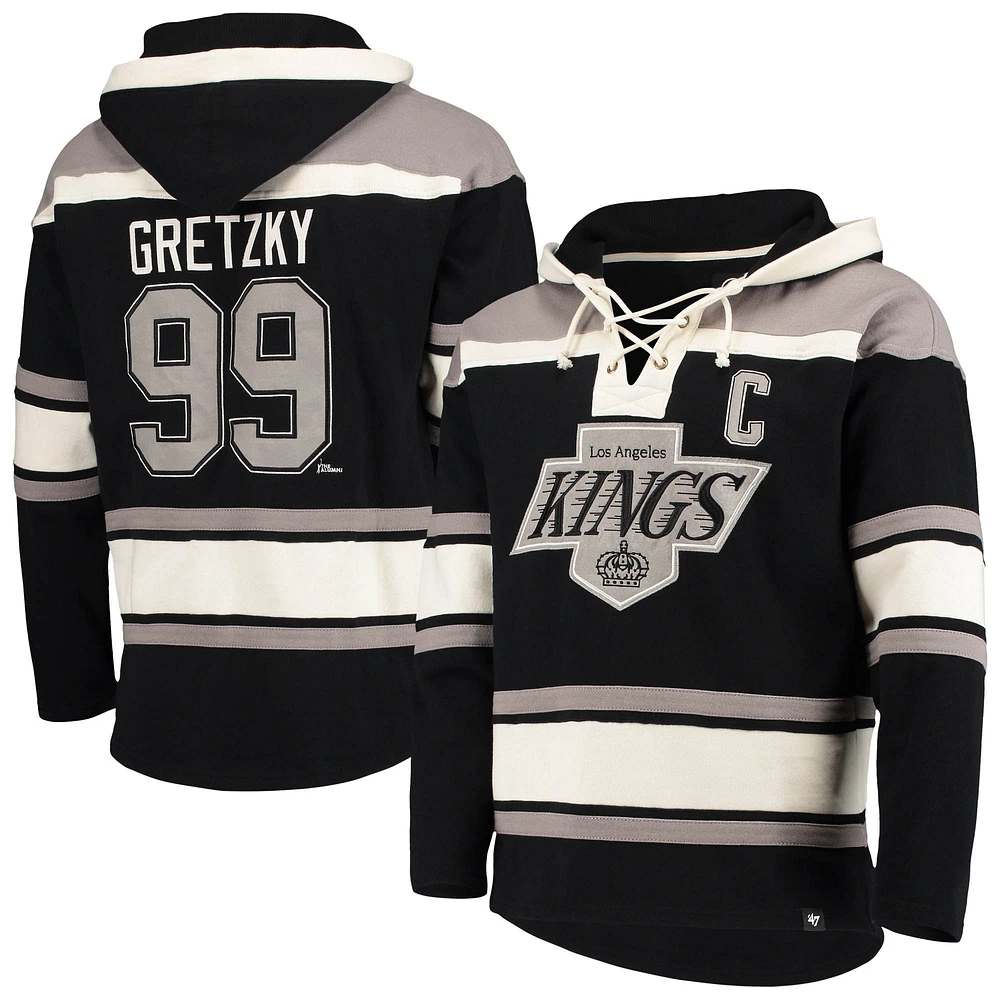 Sweat à capuche Lacer avec nom et numéro de joueur la retraite des Los Angeles Kings '47 Wayne Gretzky noir pour homme