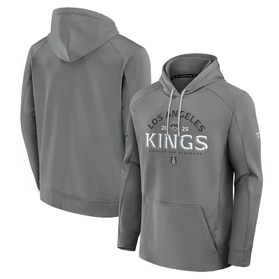 Men's Fanatics Gray Los Angeles Kings 2025 Stanley Cup Playoffs Authentic Pro Rink Fly Fleece Pullover Hoodie