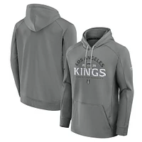 Men's Fanatics Gray Los Angeles Kings 2025 Stanley Cup Playoffs Authentic Pro Rink Fly Fleece Pullover Hoodie